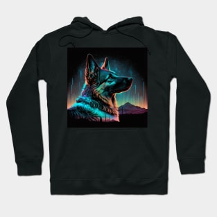 German Shepard Neon dog portrait Hoodie